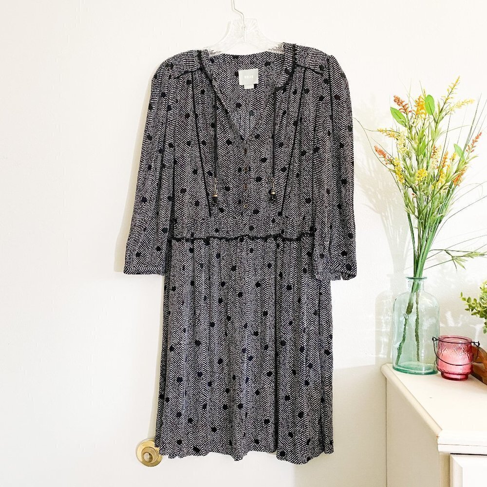 ☀️ ANTHROPOLOGIE MAEVE Galen Black White Dot Dress Small - Picture 2 of 5